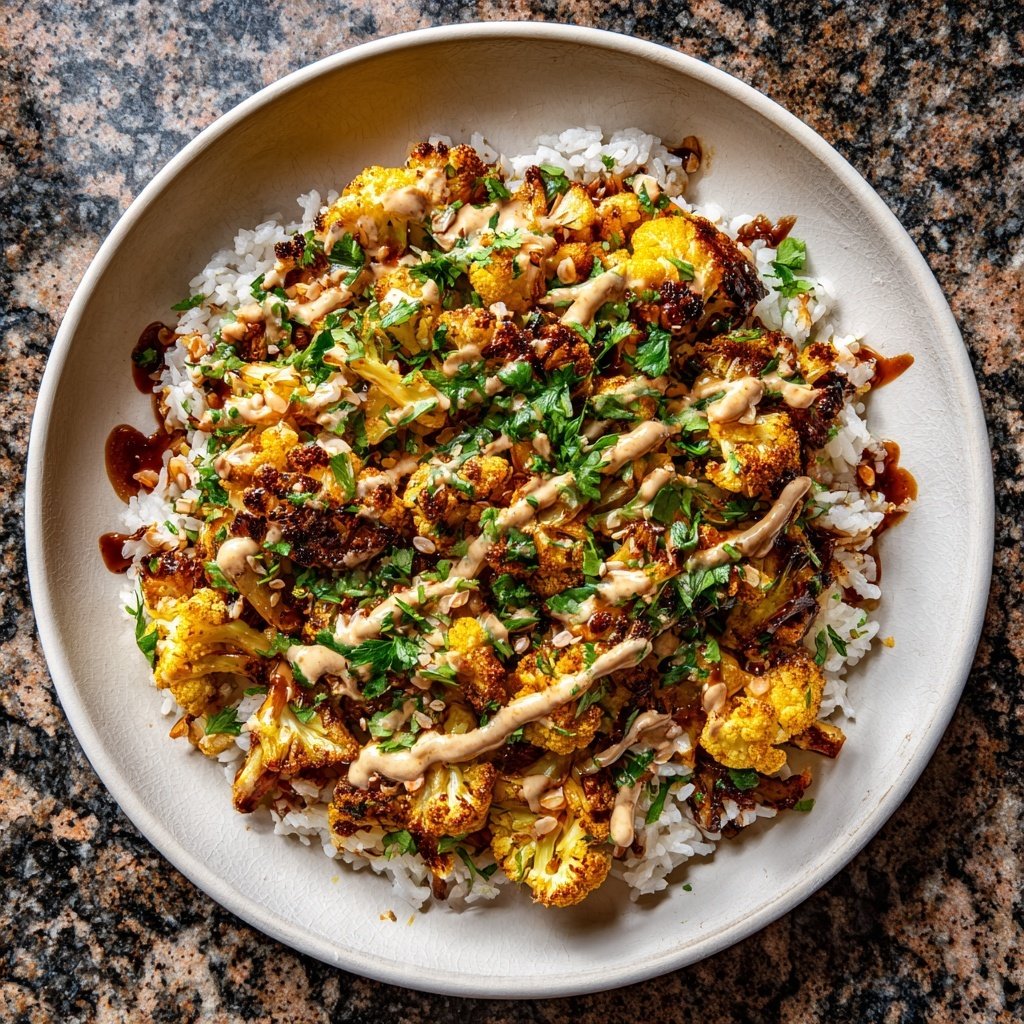 Roasted Cauliflower Tahini Rice Bowl